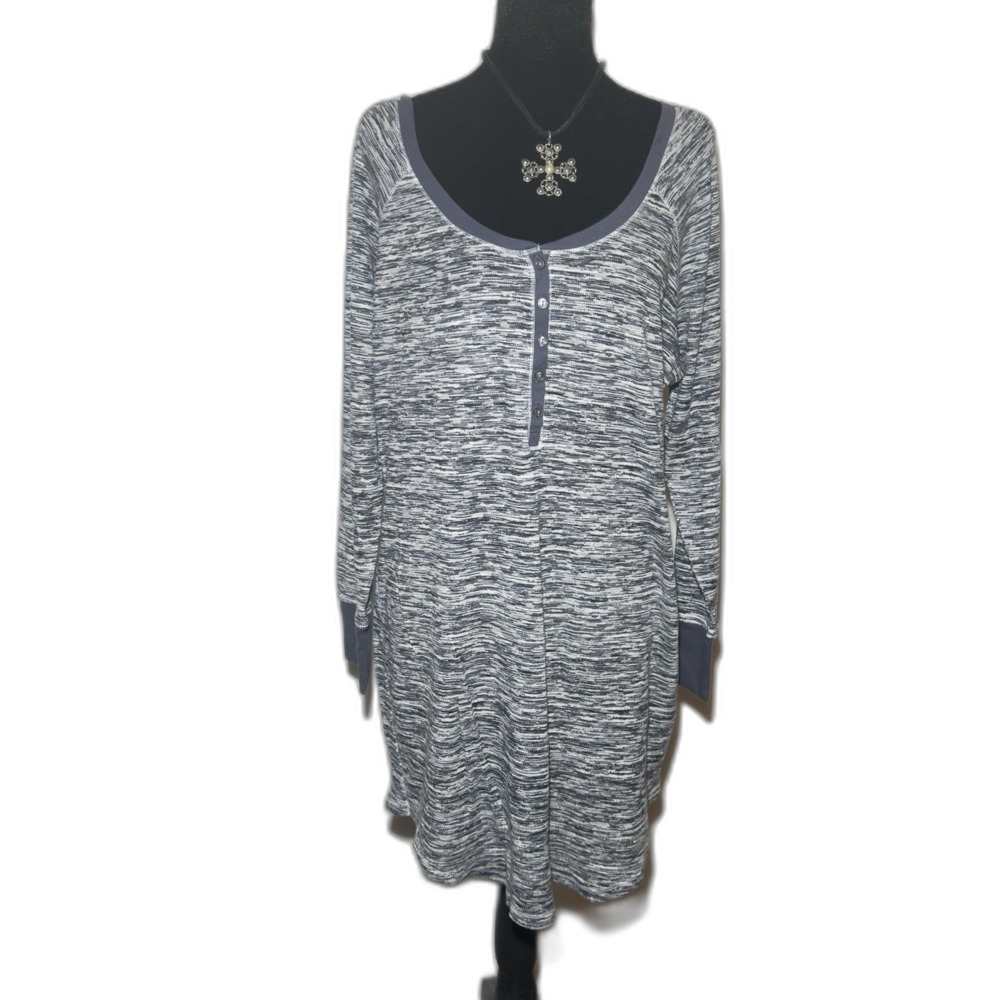 Victoria’s Secret XL Gray Black Marled Henley Sleepshirt Nightgown Long Sleeve